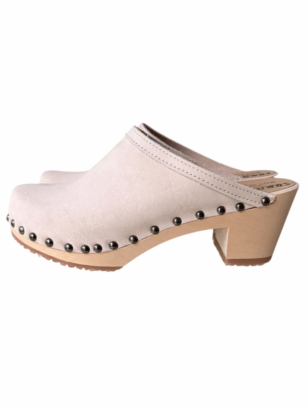 New Unworn Sandgrens Rome Leather and Wood Clogs, color Sand, EU 37 - Picture 4 of 9